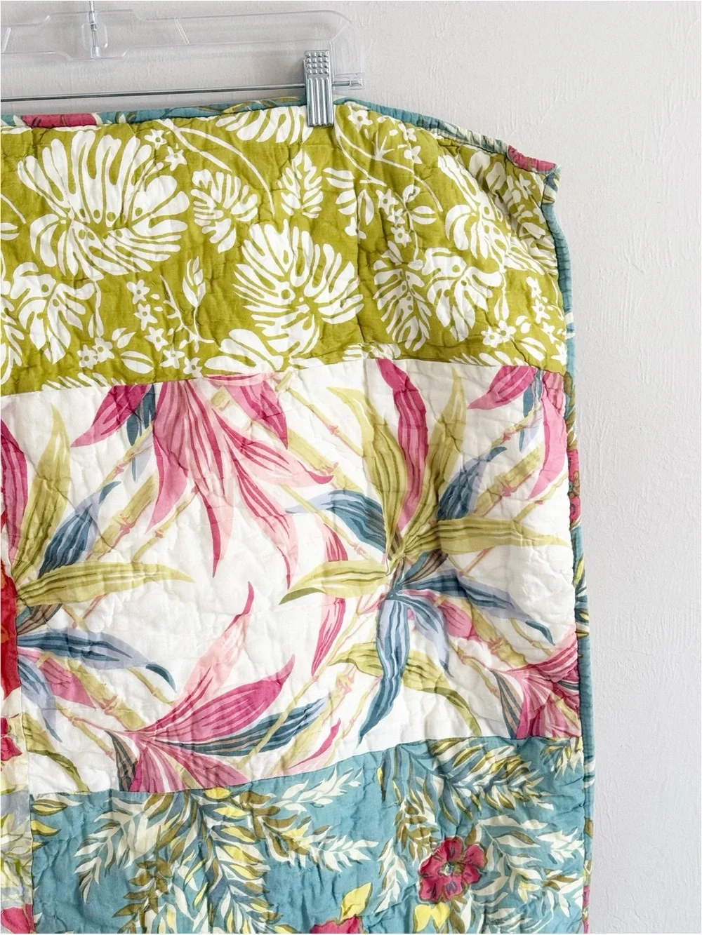 POTTERY BARN Quilted Patchwork Multi Tropical Print Euro Pillow Sham 24” X 24”